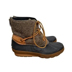 Sperry Womens 10 Saltwater Duck Boots $149 Waterproof Rubber Wedge Fleece Lined